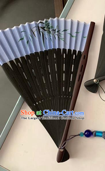 Chinese Printing Bamboo Leaf Folding Fan Handmade Hollowed Fan Classical Dance Silk Accordion
