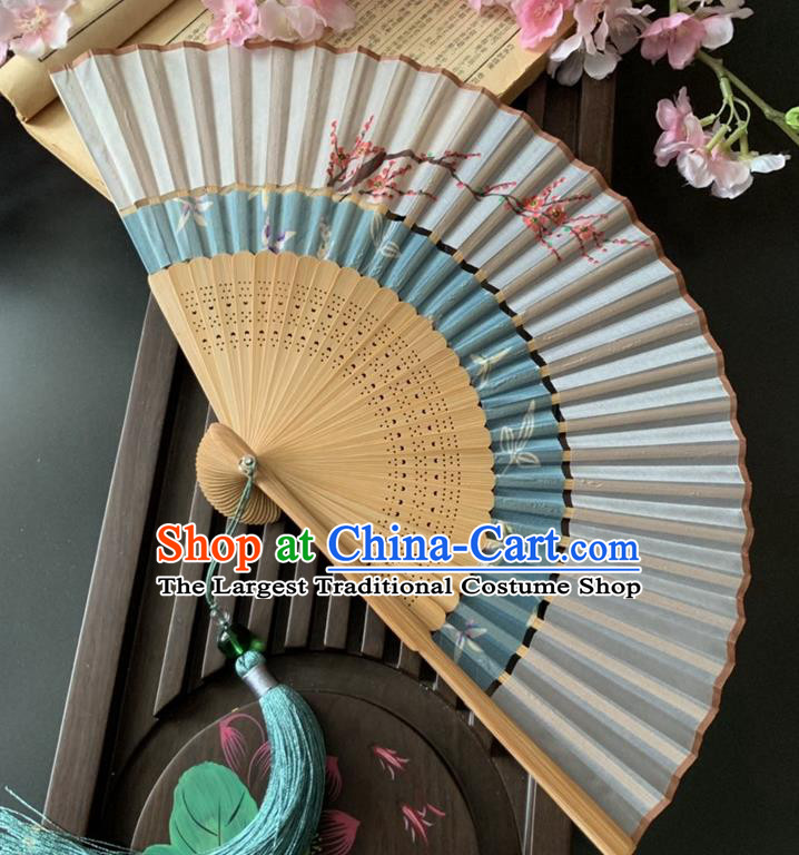 Japan Handmade Cloth Fan Classical Dance Accordion Printing Plum Blossom Folding Fan