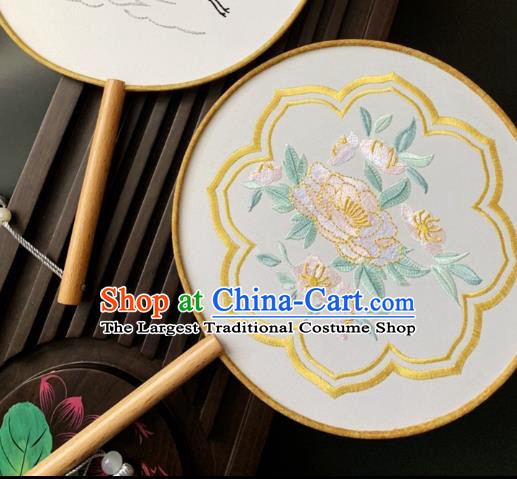 China Dance Fans Handmade Palace Fan Traditional Hanfu Silk Fan Classical Embroidered Circular Fan