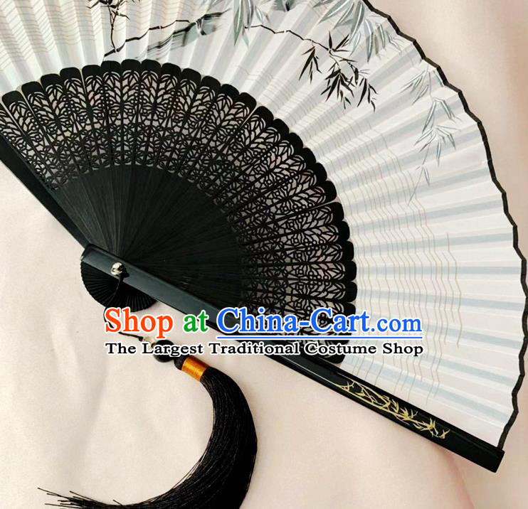 Chinese Classical Dance Silk Accordion Craft Handmade Bamboo Fan Ink Painting Bamboo Folding Fan