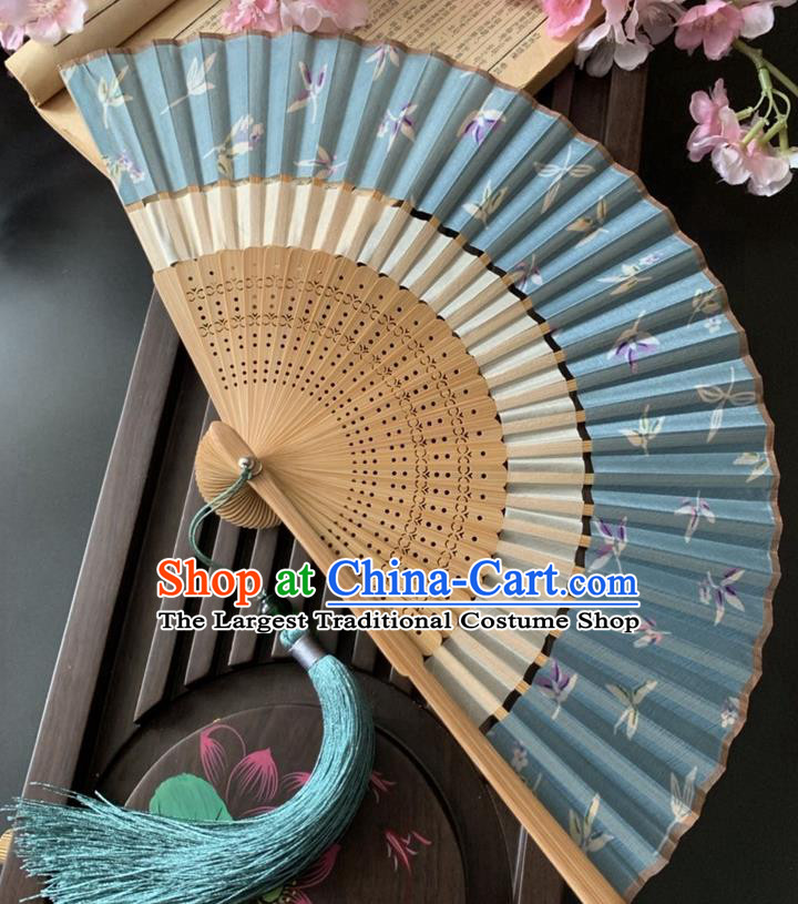 Japan Handmade Bamboo Fan Classical Dance Accordion Printing Paper Cranes Folding Fan