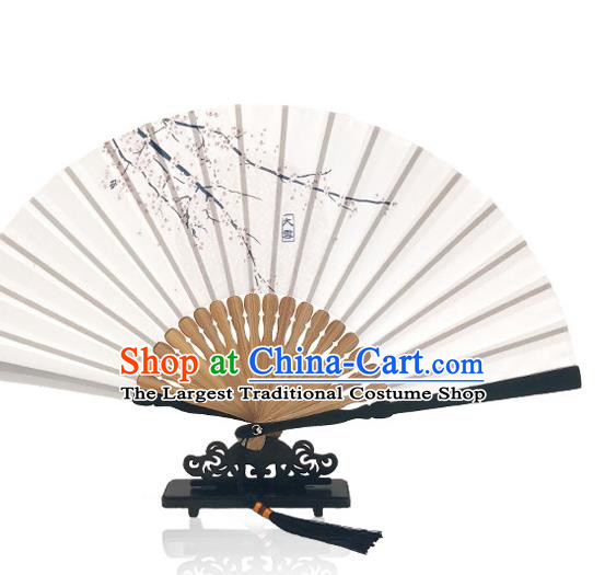 Chinese Classical Dance Plum Blossom Silk Fan Printing Twenty Four Solar Terms Folding Fan Handmade Great Snow Accordion
