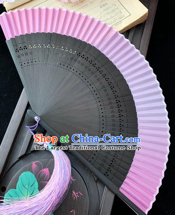 Chinese Handmade Dance Accordion Classical Pink Silk Folding Fan Bamboo Fan