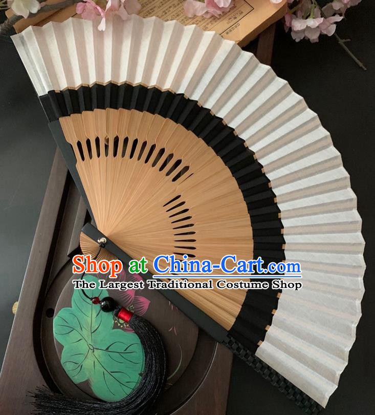 Chinese Handmade Dance Accordion Bamboo Fan Classical Black Flax Folding Fan