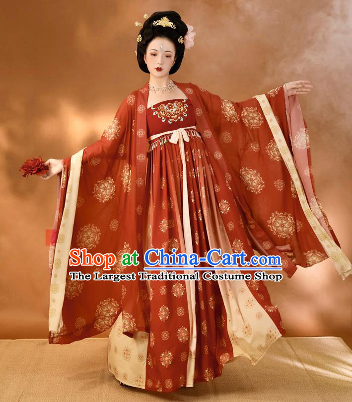 China Ancient Imperial Consort Red Hanfu Dress Traditional Tang Dynasty Court Woman Historical Clothing