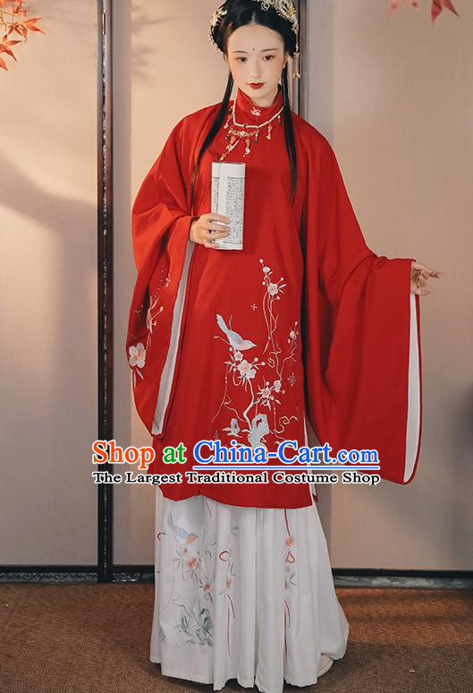 China Ancient Patrician Lady Red Hanfu Dress Traditional Ming Dynasty Historical Clothing Young Beauty Costumes