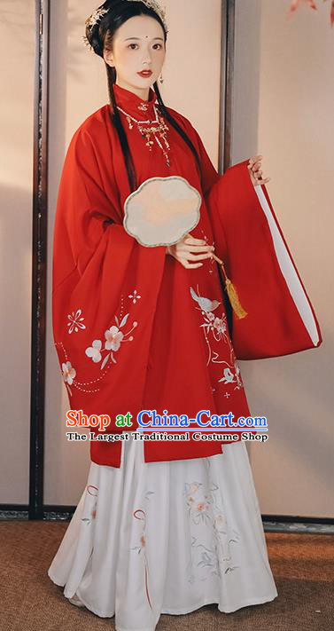 China Ancient Patrician Lady Red Hanfu Dress Traditional Ming Dynasty Historical Clothing Young Beauty Costumes