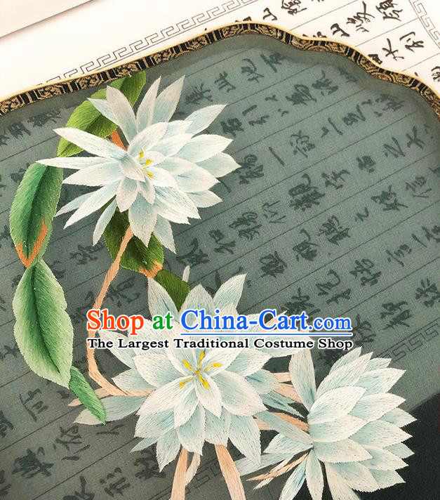 China Classical Dance Fan Handmade Embroidered Epiphyllum Palace Fan Traditional Hanfu Fan Green Silk Fan