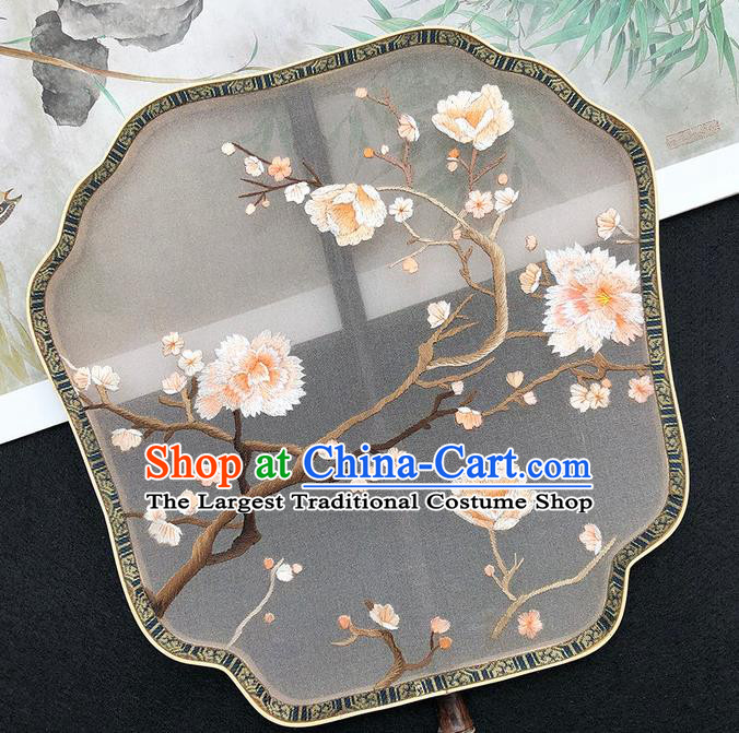 China Silk Fan Classical Dance Fan Handmade Embroidered Flowers Palace Fan Traditional Hanfu Fan