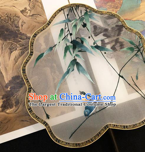 China Handmade Embroidered Bamboo Bird Palace Fan Classical Dance Fan Traditional Silk Fan Hanfu Fan