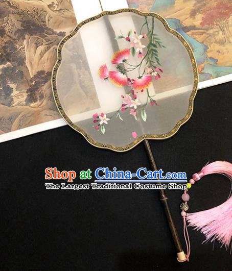 China Traditional Silk Fan Hanfu Fan Classical Dance Fan Handmade Embroidered Albizia Flower Palace Fan