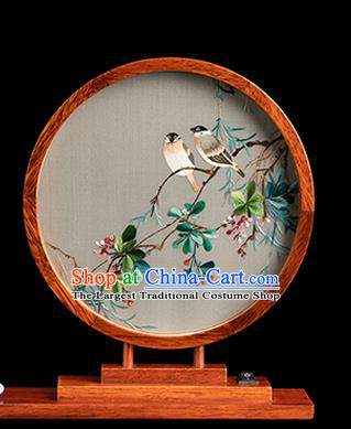 Chinese Traditional Hunan Embroidery Begonia Table Screen Handmade Merbau Circular Desk Lamp