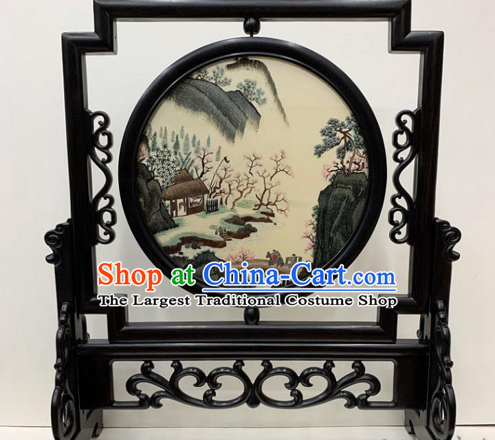 Chinese Traditional Double Side Embroidery Craft Embroidered Table Screen Handmade Ebony Desk Decoration