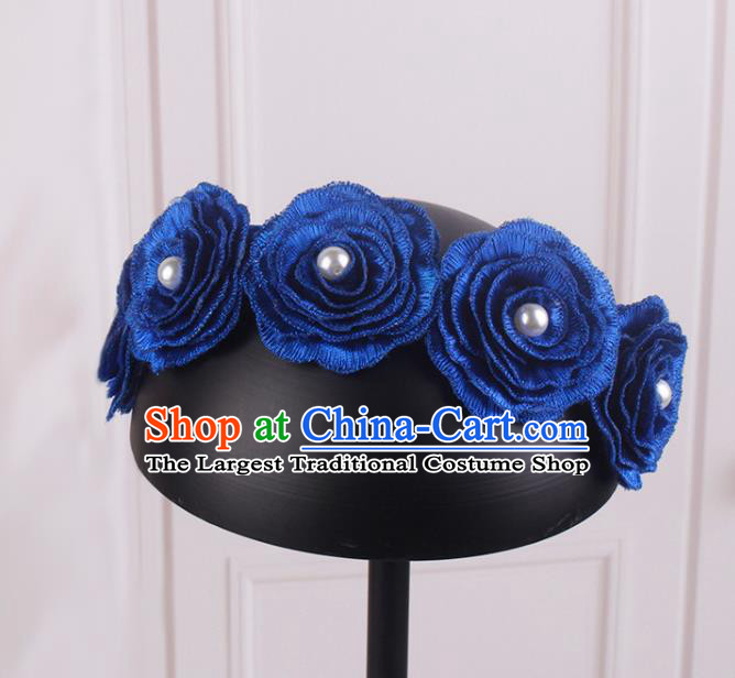 French Hair Accessories Court Bride Royalblue Rose Hair Clasp Elegant Wedding Headband