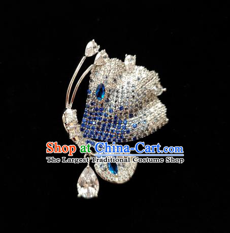 Top Grade Blue Zircon Breastpin Jewelry Accessories Handmade Crystal Butterfly Brooch