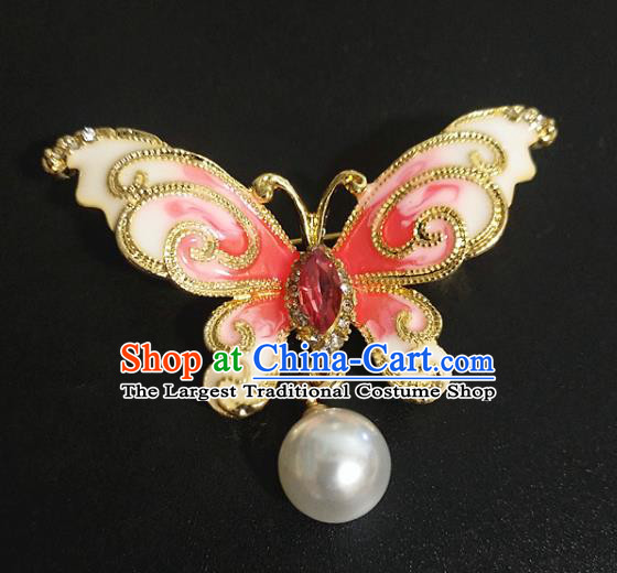Top Baroque Enamel Pink Butterfly Brooch Court Jewelry Accessories Red Crystal Breastpin