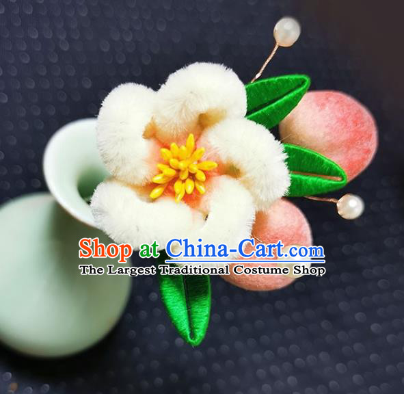 China Traditional Hair Accessories Classical Velvet Plum Peach Hairpin Handmade Hair Stick