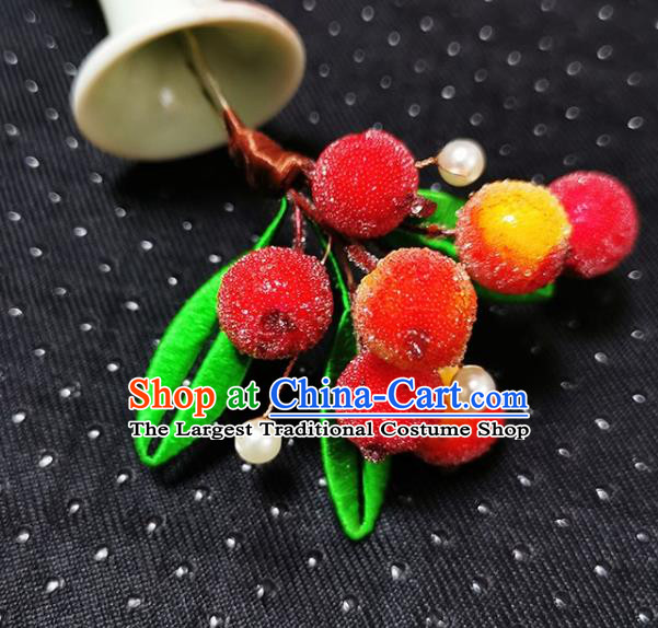 China Classical Velvet Red Berry Hairpin Handmade Hair Stick Traditional Hair Accessories