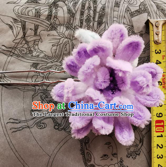 China Handmade Purple Velvet Camellia Hair Stick Ancient Princess Hair Accessories Traditional Hanfu Hairpin
