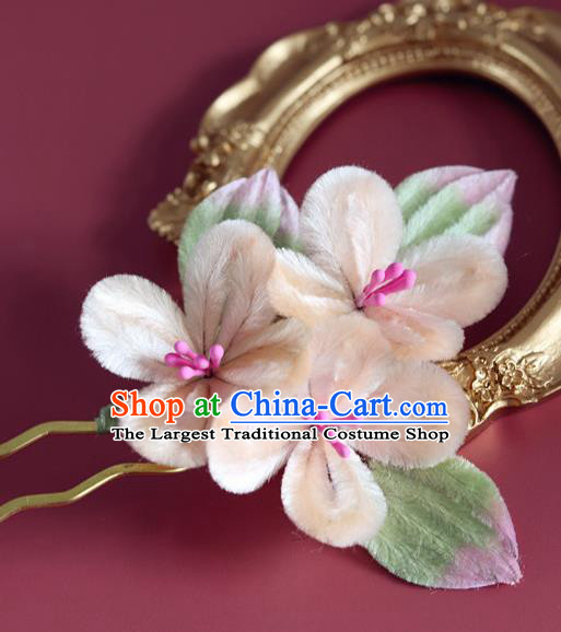 Handmade China Traditional Hanfu Hair Accessories Ancient Champagne Velvet Flowers Hairpin