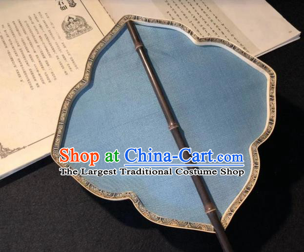 China Traditional Blue Silk Palace Fan Hand Painting Plum Blossom Fan