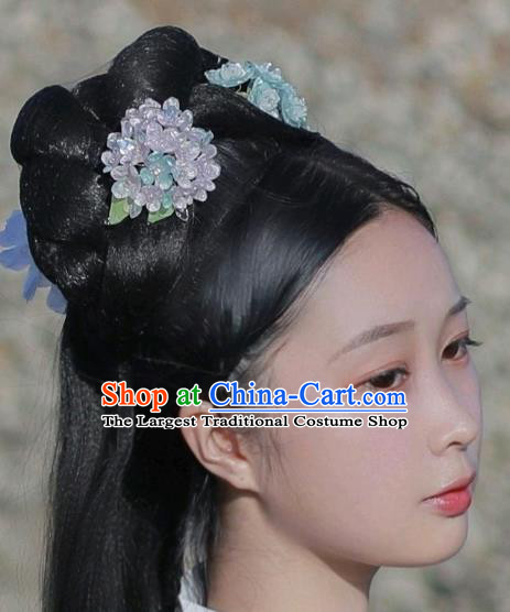 China Classical Ming Dynasty Hanfu Hairpin Traditional Ancient Princess Pink Hydrangea Hair Stick