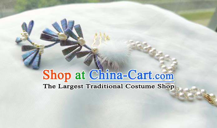 China Ming Dynasty Silk Flowers Hairpin Traditional Hanfu Hair Accessories Ancient Princess Beads Tassel Hair Stick
