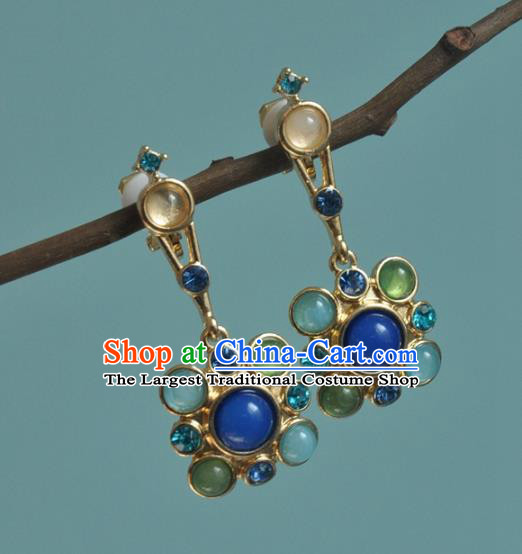 Chinese Classical Cheongsam Chrysoprase Ear Accessories Traditional Court Lapis Earrings
