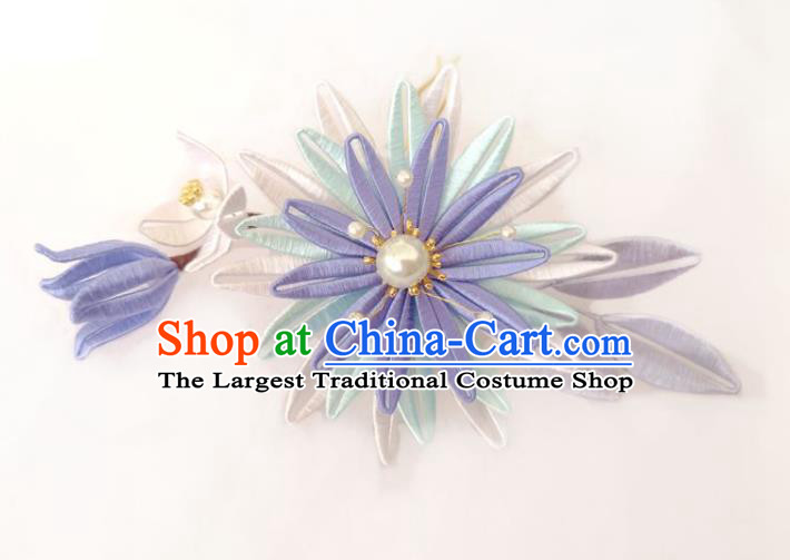 China Ming Dynasty Lilac Silk Epiphyllum Hair Stick Traditional Ancient Princess Flower Hairpin