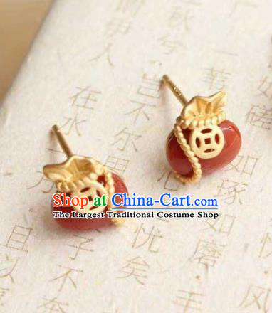 Handmade Chinese Agate Ear Accessories Traditional Cheongsam Golden Copper Earrings