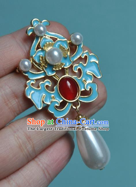 China Classical Cheongsam Blueing Brooch Accessories Traditional Pearls Jewelry