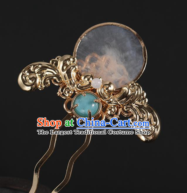 China Traditional Hanfu Golden Hair Stick Ancient Ming Dynasty Princess Shell Hairpin
