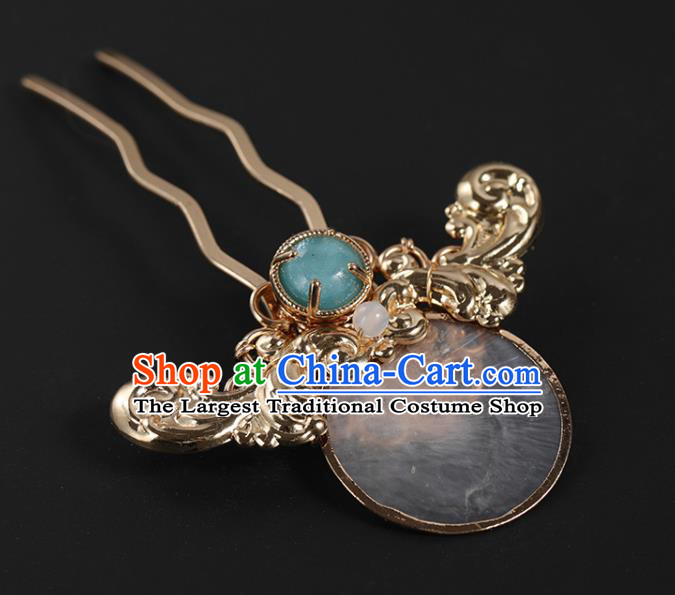 China Traditional Hanfu Golden Hair Stick Ancient Ming Dynasty Princess Shell Hairpin