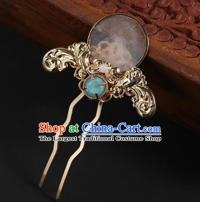 China Traditional Hanfu Golden Hair Stick Ancient Ming Dynasty Princess Shell Hairpin