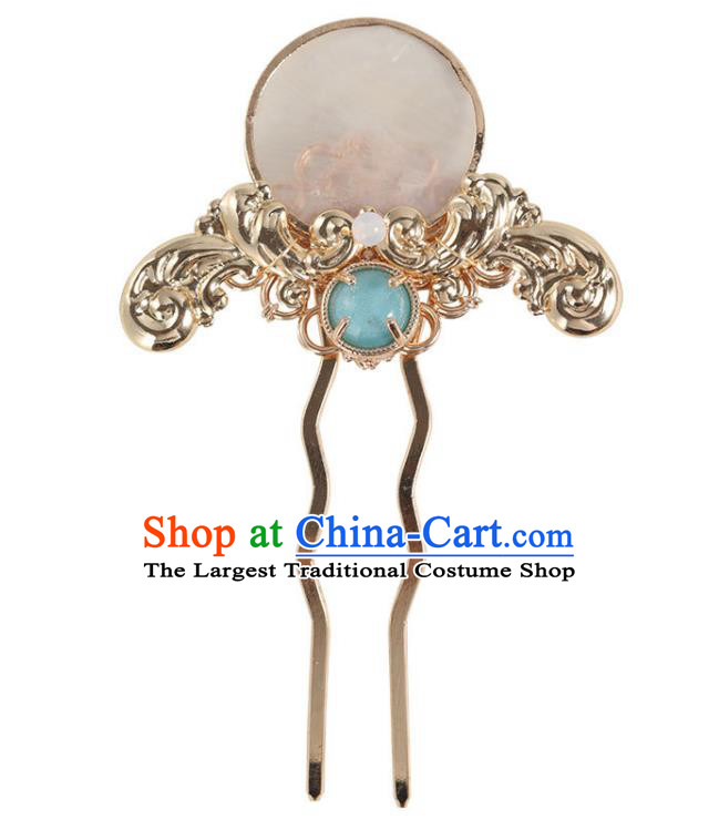 China Traditional Hanfu Golden Hair Stick Ancient Ming Dynasty Princess Shell Hairpin