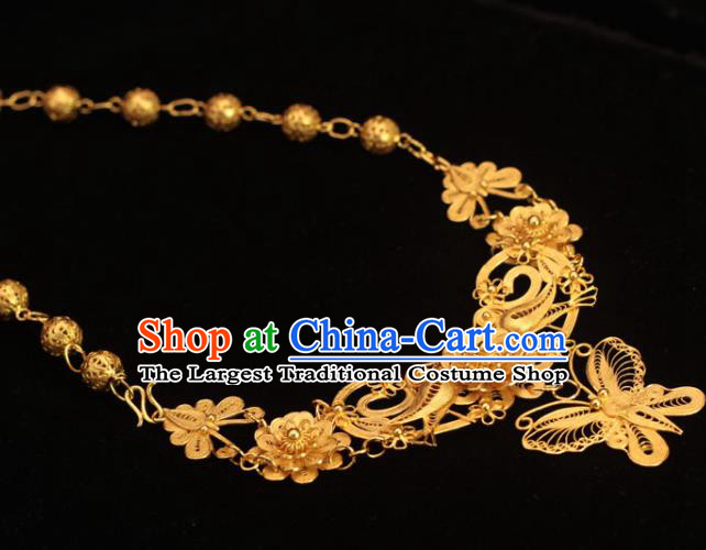 China Classical Wedding Golden Necklace Traditional Ming Dynasty Court Queen Accessories