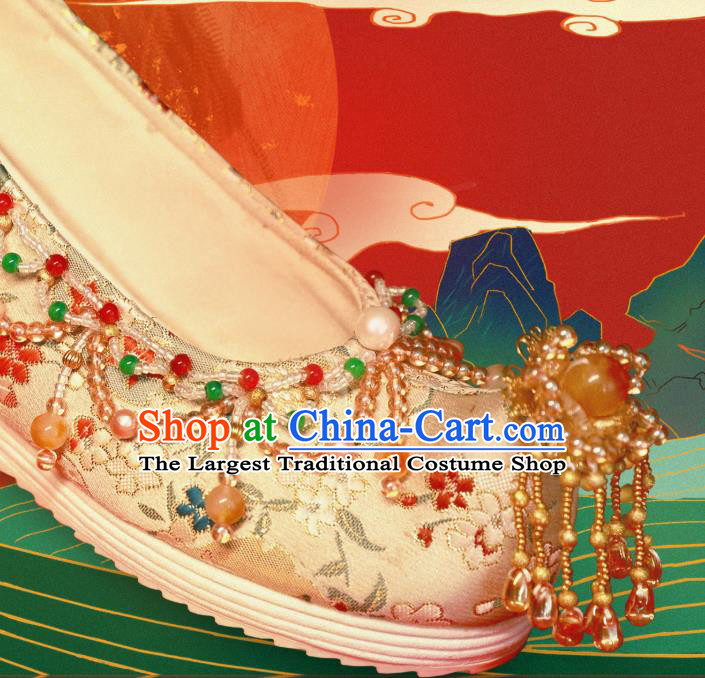 Handmade Chinese Traditional Hanfu Satin Shoes Embroidered Shoes Ancient Princess Shoes