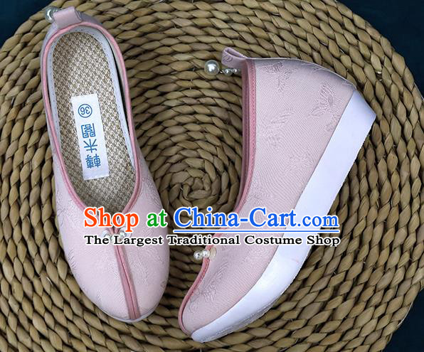 Chinese Classical Butterfly Pattern Pink Shoes Traditional Song Dynasty Princess Shoes Hanfu Shoes