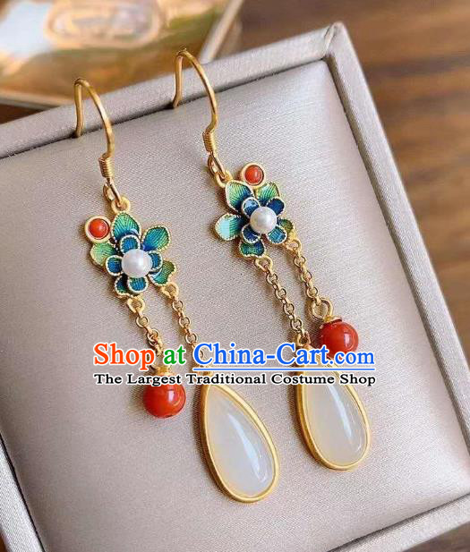 China Traditional Cheongsam Blueing Ear Accessories National Wedding Agate Tassel Earrings