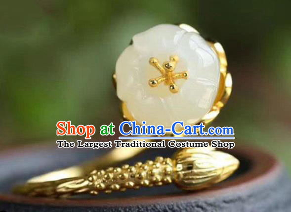 Chinese Handmade Golden Ring Jewelry Accessories Classical Jade Mangnolia Circlet