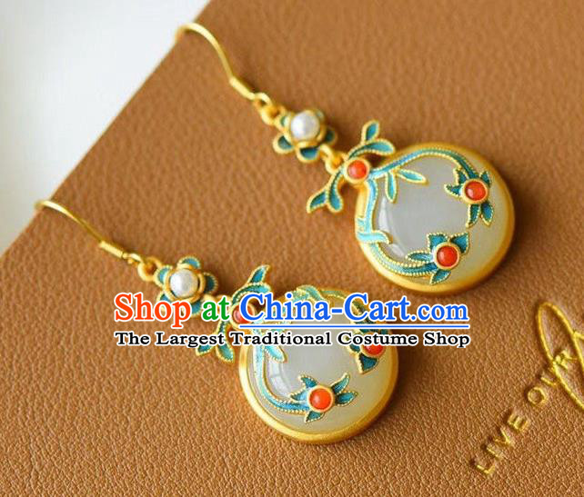 China Traditional White Jade Ear Jewelry Accessories National Cheongsam Blueing Cloud Earrings