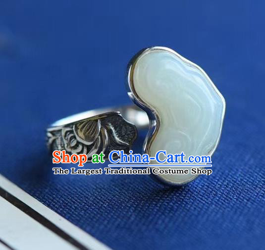 Chinese National Silver Carving Ring Handmade Jewelry Accessories Classical Jade Cloud Circlet