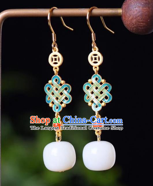 China Traditional White Jade Ear Jewelry Accessories Classical Cheongsam Blueing Earrings