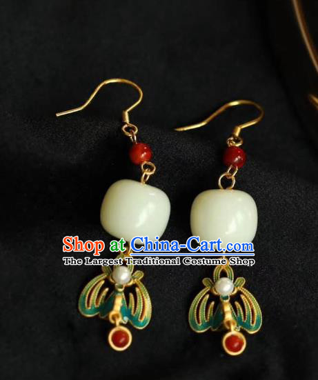 China Traditional Jade Ear Jewelry Accessories Classical Cheongsam Enamel Earrings