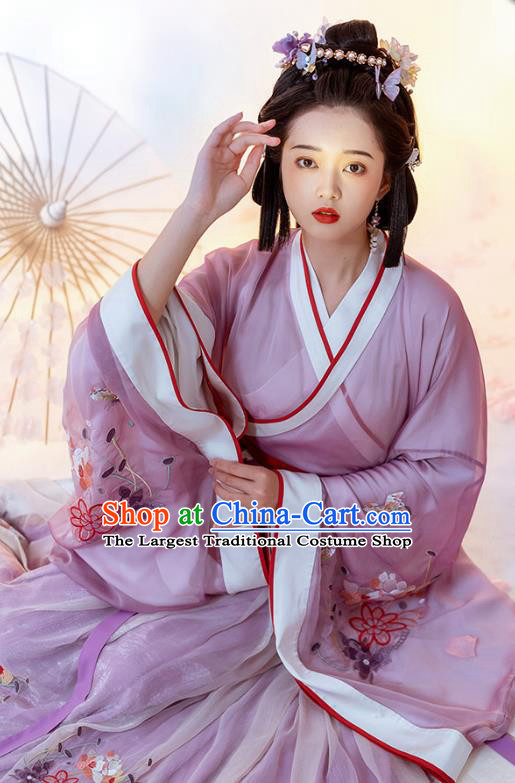 Traditional China Ancient Palace Beauty Purple Hanfu Dress Jin Dynasty Royal Princess Historical Clothing