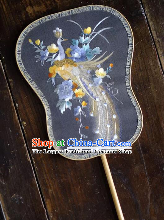Chinese Traditional Silk Fans Handmade Embroidered Peacock Peony Palace Fan