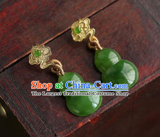 Handmade China National Jade Gourd Earrings Traditional Jewelry Cheongsam Golden Cloud Eardrop Accessories