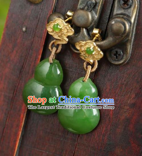 Handmade China National Jade Gourd Earrings Traditional Jewelry Cheongsam Golden Cloud Eardrop Accessories