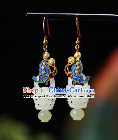 Handmade China Jade Vase Eardrop Jewelry Traditional Cheongsam Pearls Accessories National Butterfly Earrings