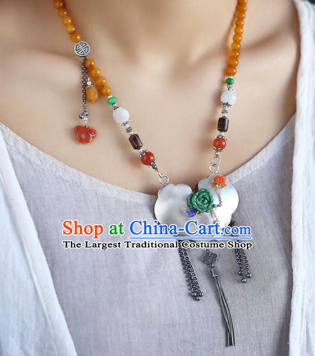 Chinese Handmade Silver Accessories National Ceregat Beads Necklace Classical Longevity Lock Pendant